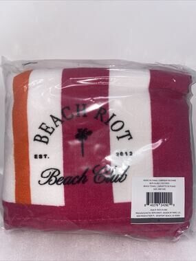 NWT Beach Riot Beach Club Oversized Beach Towel White Pink Stripe 30x68